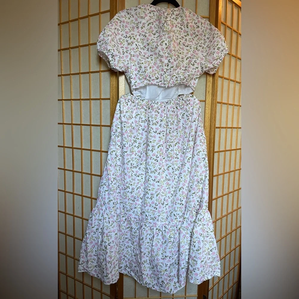 J. Crew Eden Poplin Meadow Floral Midi Short Sleeve Lower Back Cutout Dress 4 - Picture 9 of 16